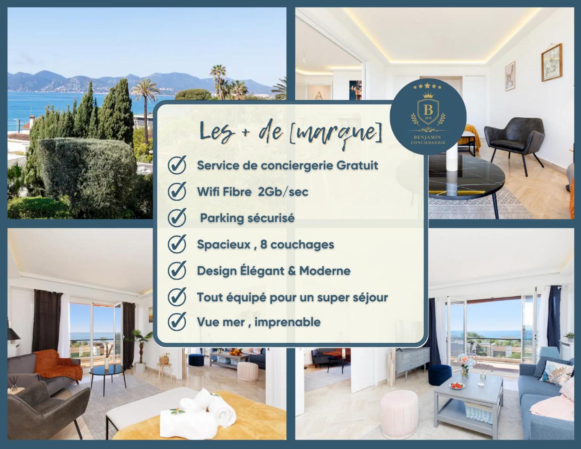 Riviera - Sea View - Clim - 50m - De Standing - Spacieux 180 M2 - Parking Apartment Cannes